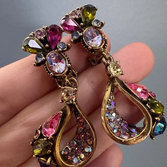 Vintage 1950s Signed Hollycraft Jewel Crystal Clip On Earrings - Picture 8 of 8